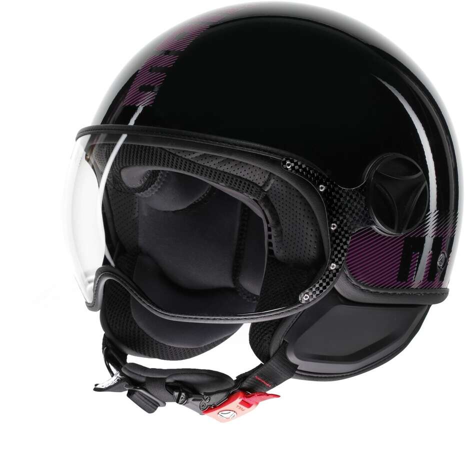 Casco Jet MomoDesign - Fgtr Classic - Stripes Nero Fucsia