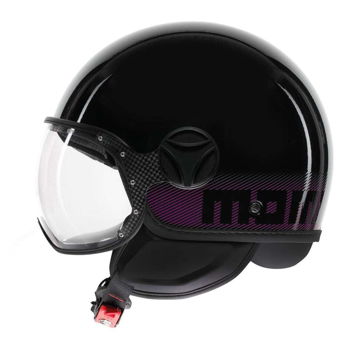 Casco Jet MomoDesign - Fgtr Classic - Stripes Nero Fucsia