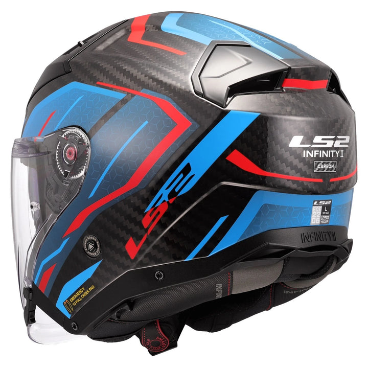 Casco Jet LS2 Infinity II - Carbon Urus Blu-Rosso Lucido