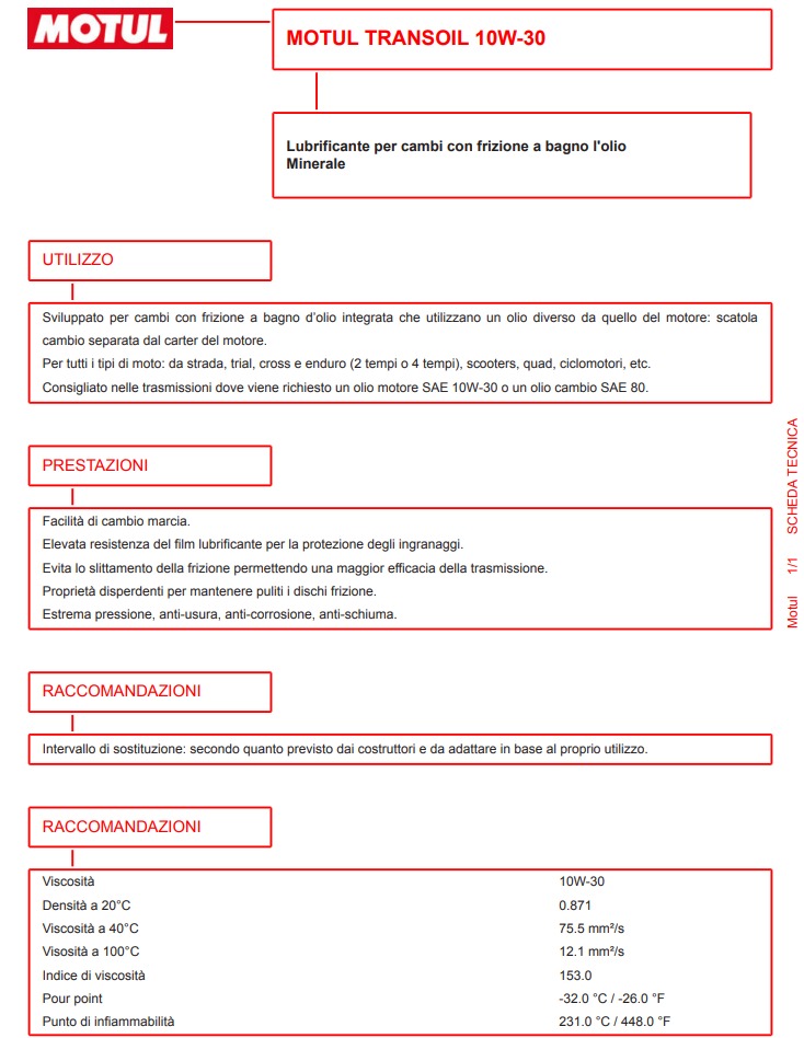 Olio motori TRANSOIL 10W-30 1L - Motul