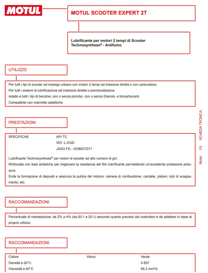 Olio motori SCOOTER EXPERT 2T 1L - Motul