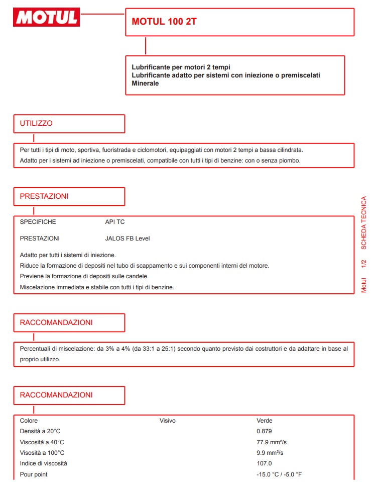Olio motori 100 2T 1L - Motul