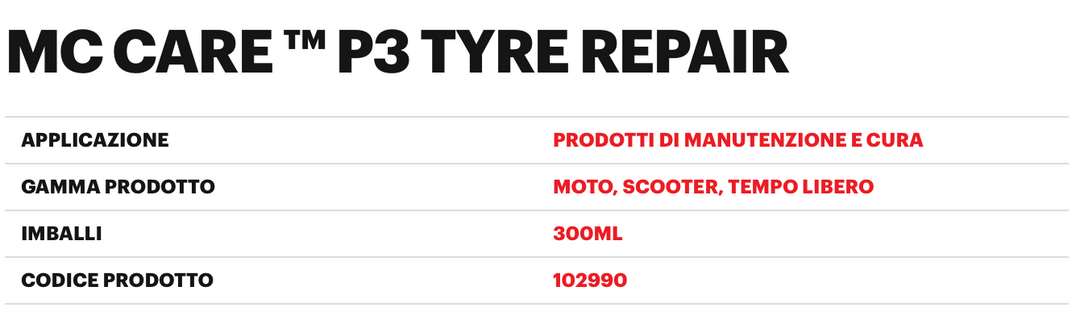 Motul MC CARE ™ P3 TYRE REPAIR Gonfia e ripara pneumatici istantaneo 300ml