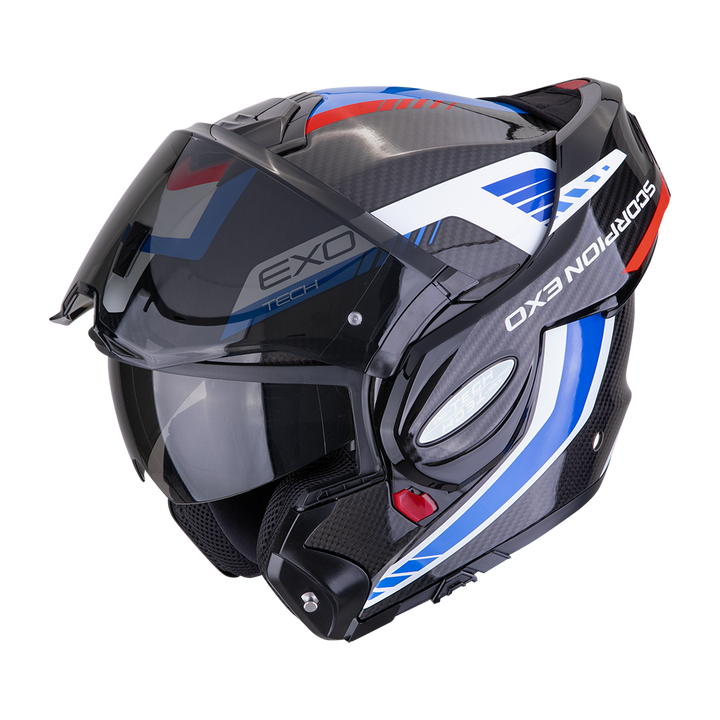 Casco Modulare Scorpion - Exo Tech Evo Carbon Cosy Nero-Blu-Rosso