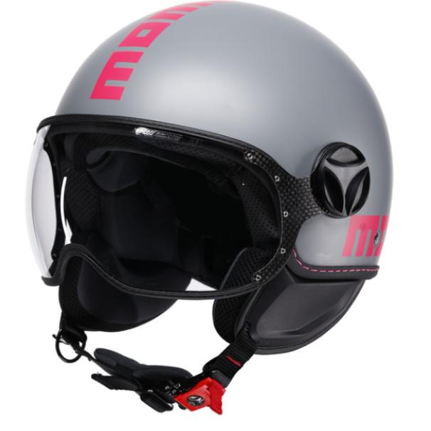 Casco Jet MomoDesign - Fgtr Classic - Mono Opaco Grigio - Fucsia Fluo