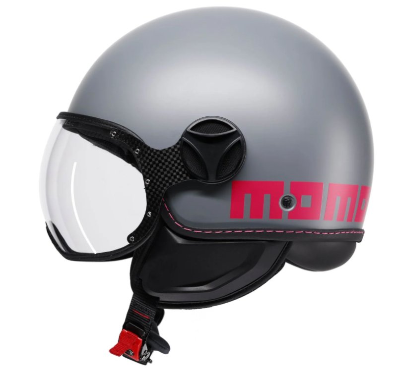 Casco Jet MomoDesign - Fgtr Classic - Mono Opaco Grigio - Fucsia Fluo