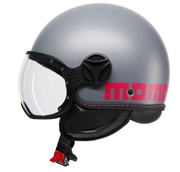 Casco Jet MomoDesign - Fgtr Classic - Mono Opaco Grigio - Fucsia Fluo
