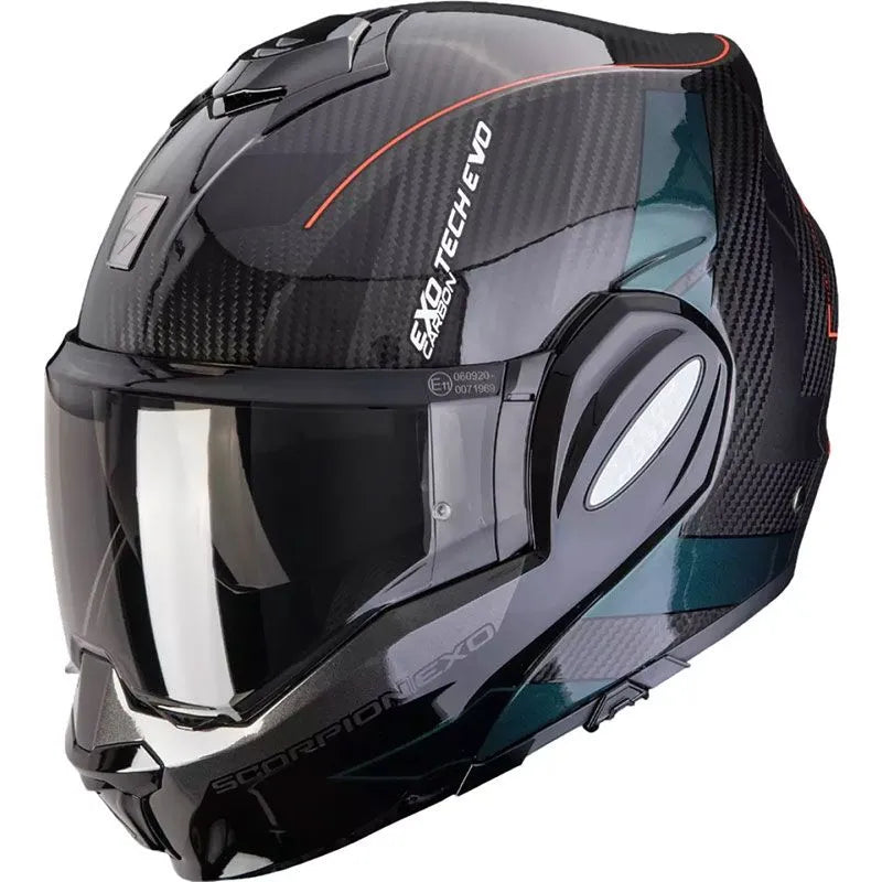 Casco Modulare Scorpion - Exo Tech Evo Carbon Cad Nero-Verde