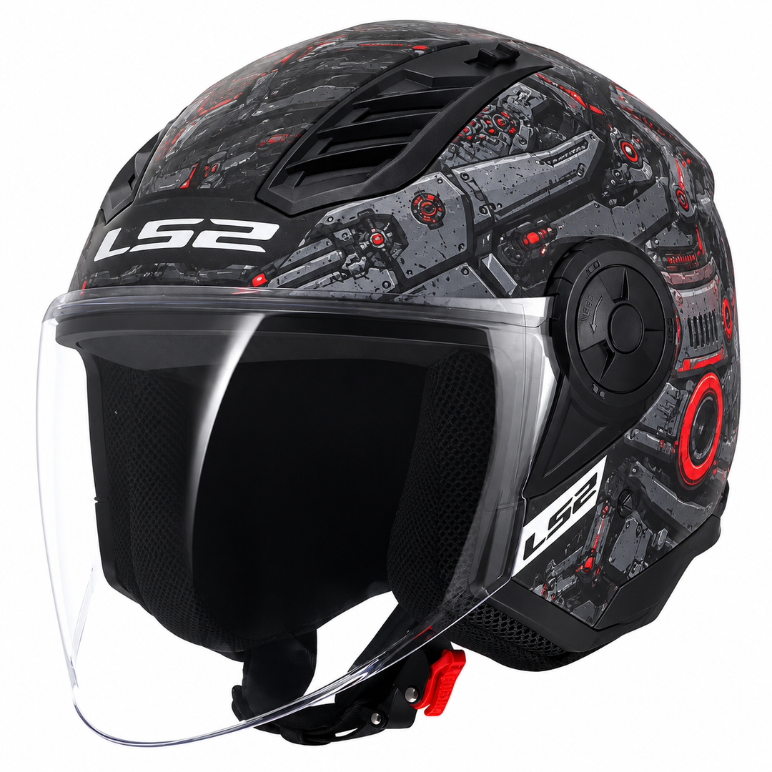 Casco Jet LS2 Airflow II - Creatur Grigio Rosso