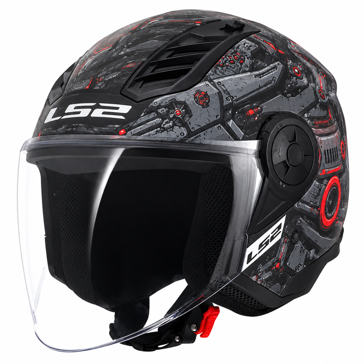 Casco Jet LS2 Airflow II - Creatur Grigio Rosso