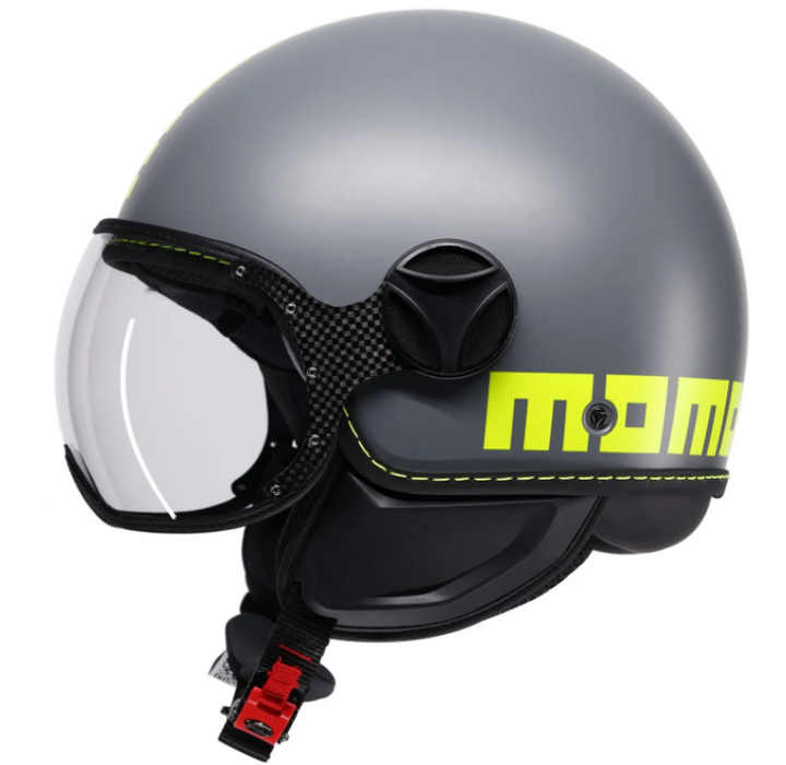 Casco Jet MomoDesign - Fgtr Classic - Mono Opaco Grigio - Giallo Fluo