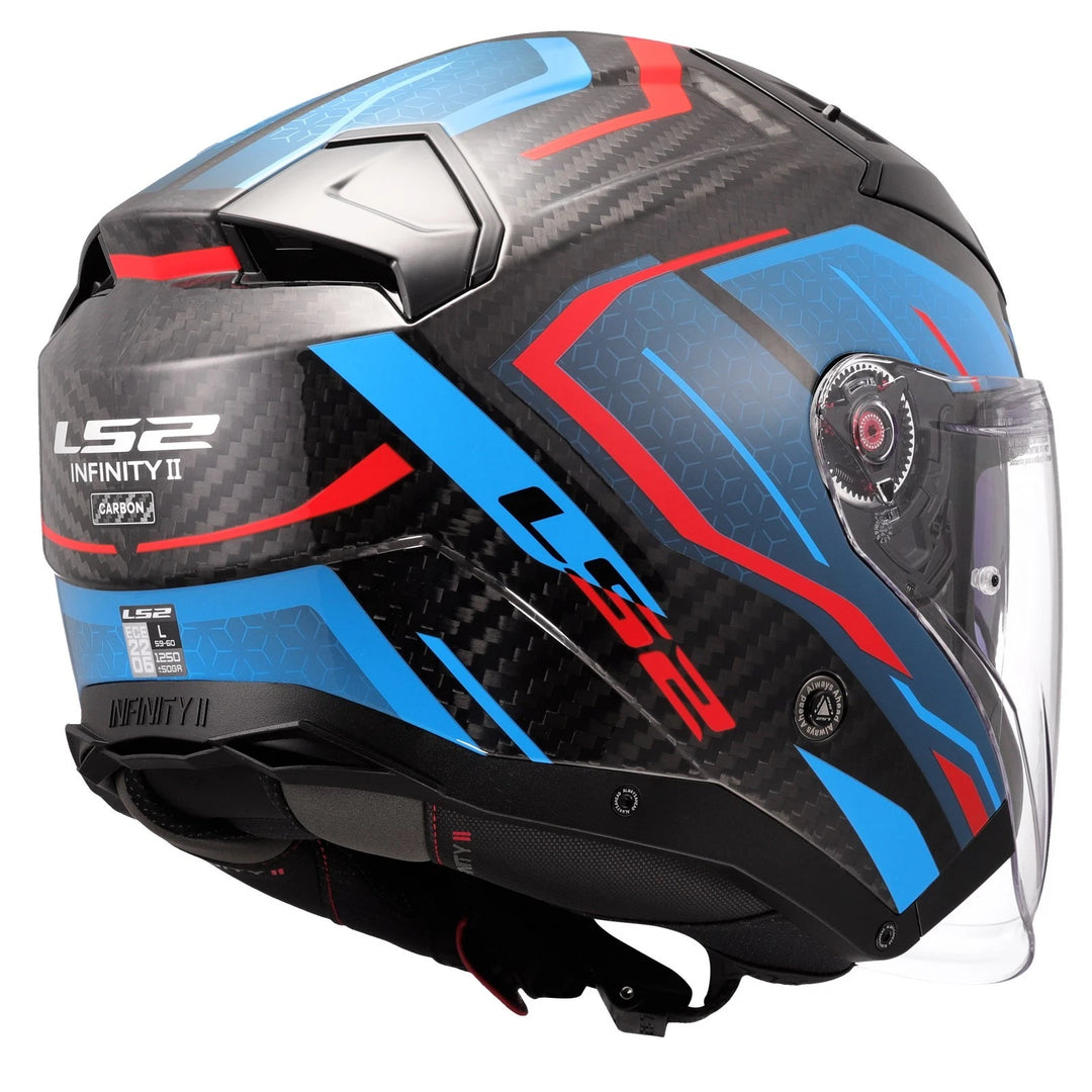 Casco Jet LS2 Infinity II - Carbon Urus Blu-Rosso Lucido