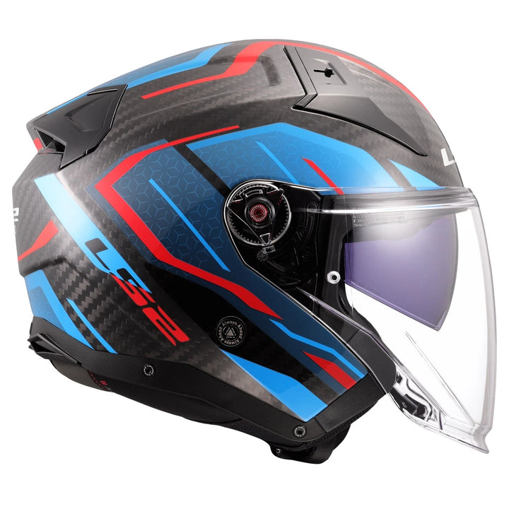 Casco Jet LS2 Infinity II - Carbon Urus Blu-Rosso Lucido